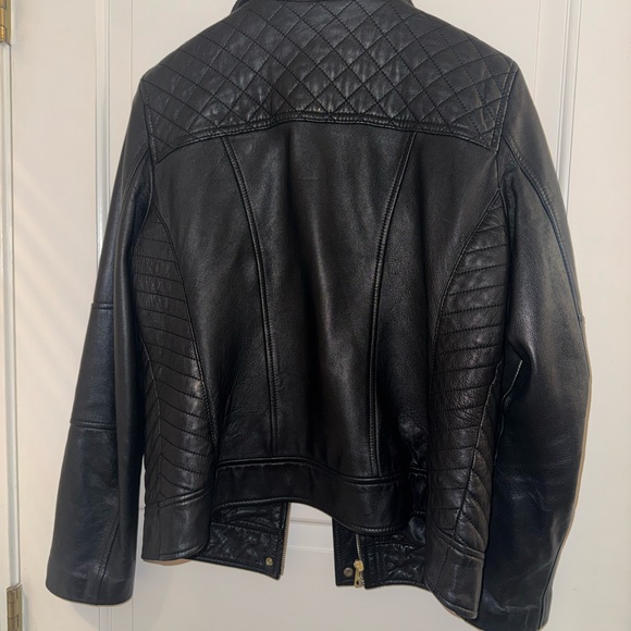 Cole Haan Quilted Moto Black Leather Jacket - Picture 4 of 4